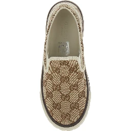 Beige Loafers with All-Over GG Motif in Fabric Boy