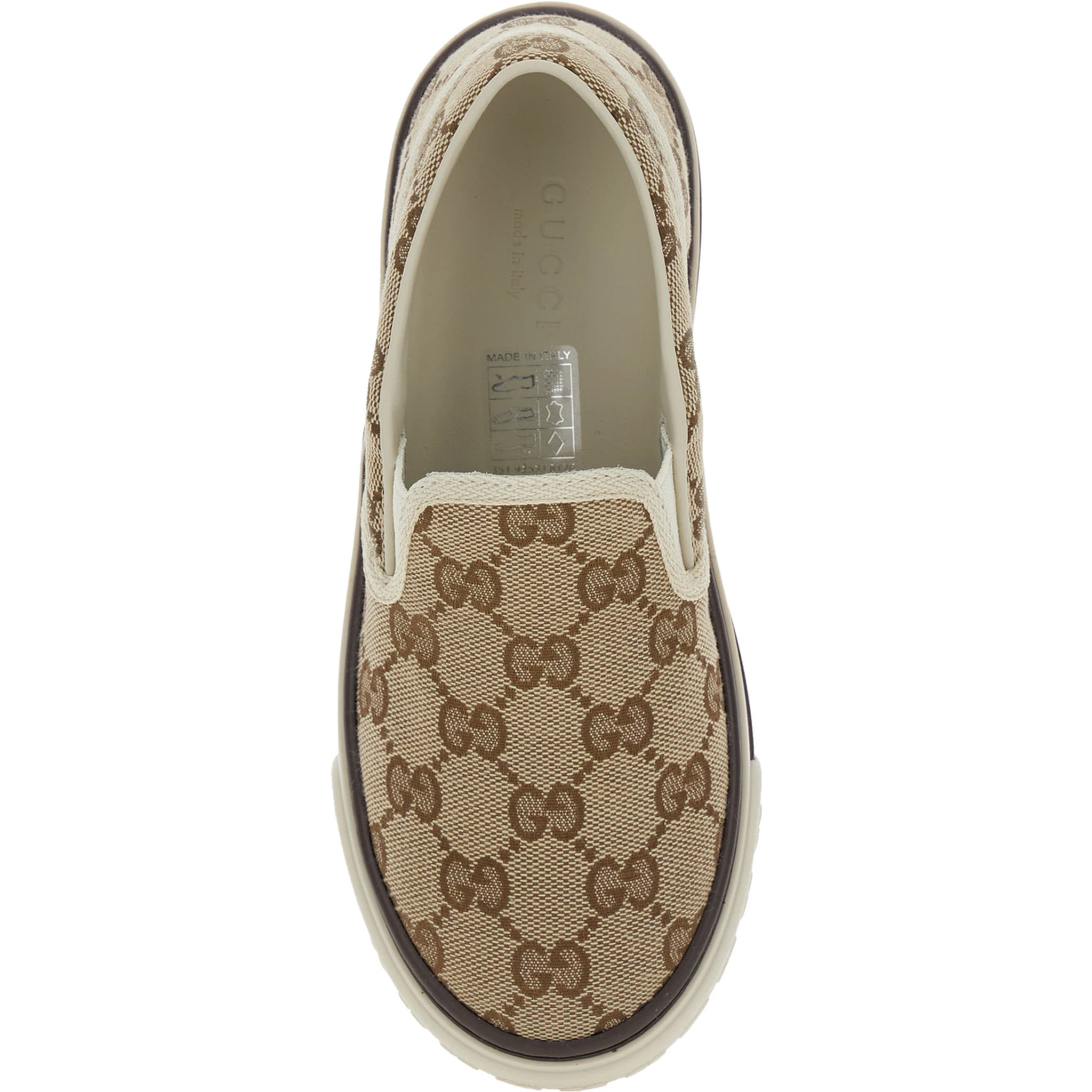Beige Loafers with All-Over GG Motif in Fabric Boy