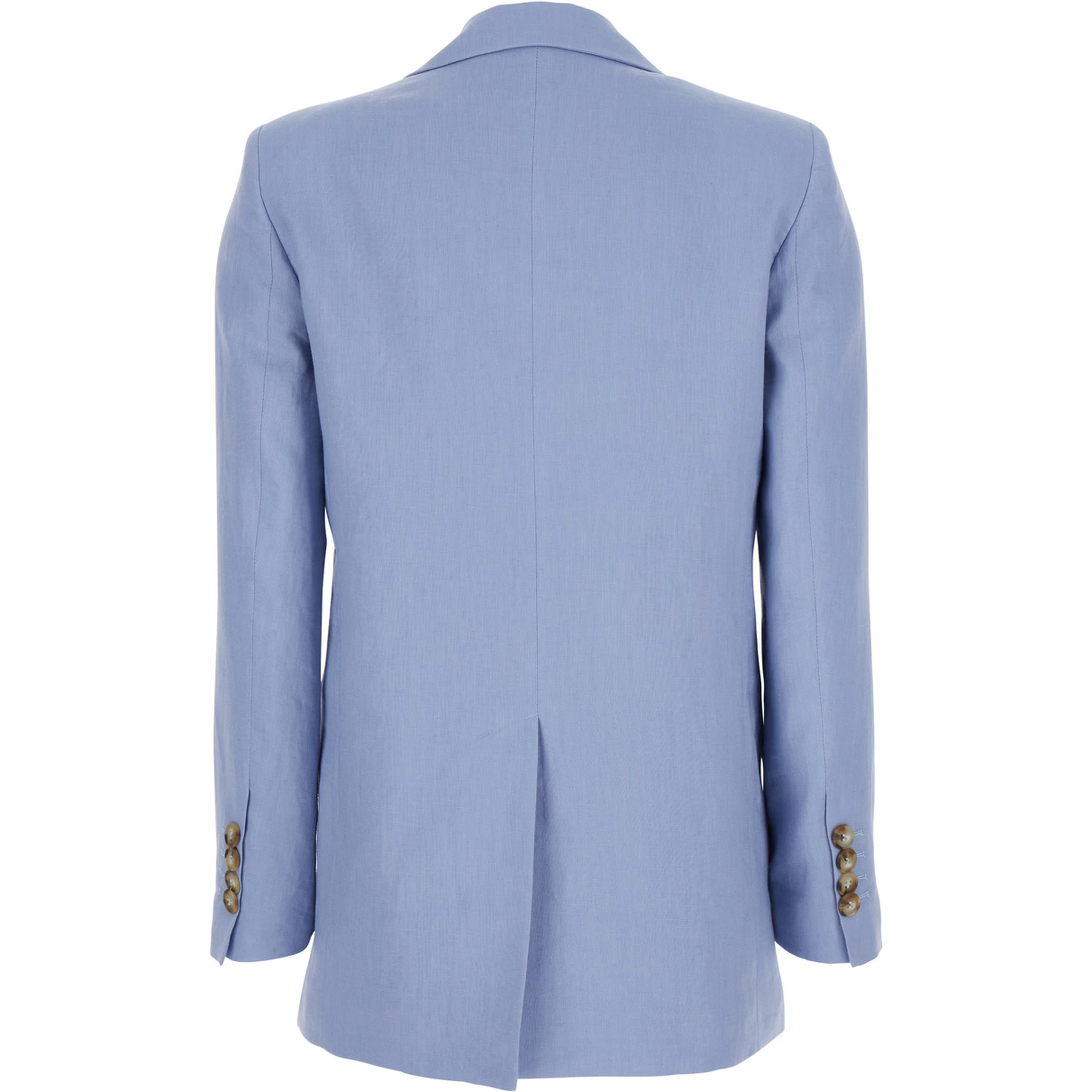 Light Blue Double-Breasted Jacket with Classic Lapels in Linen Woman