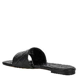 Slide Amy Black Sandals with Intreccio Motif in Leather Woman
