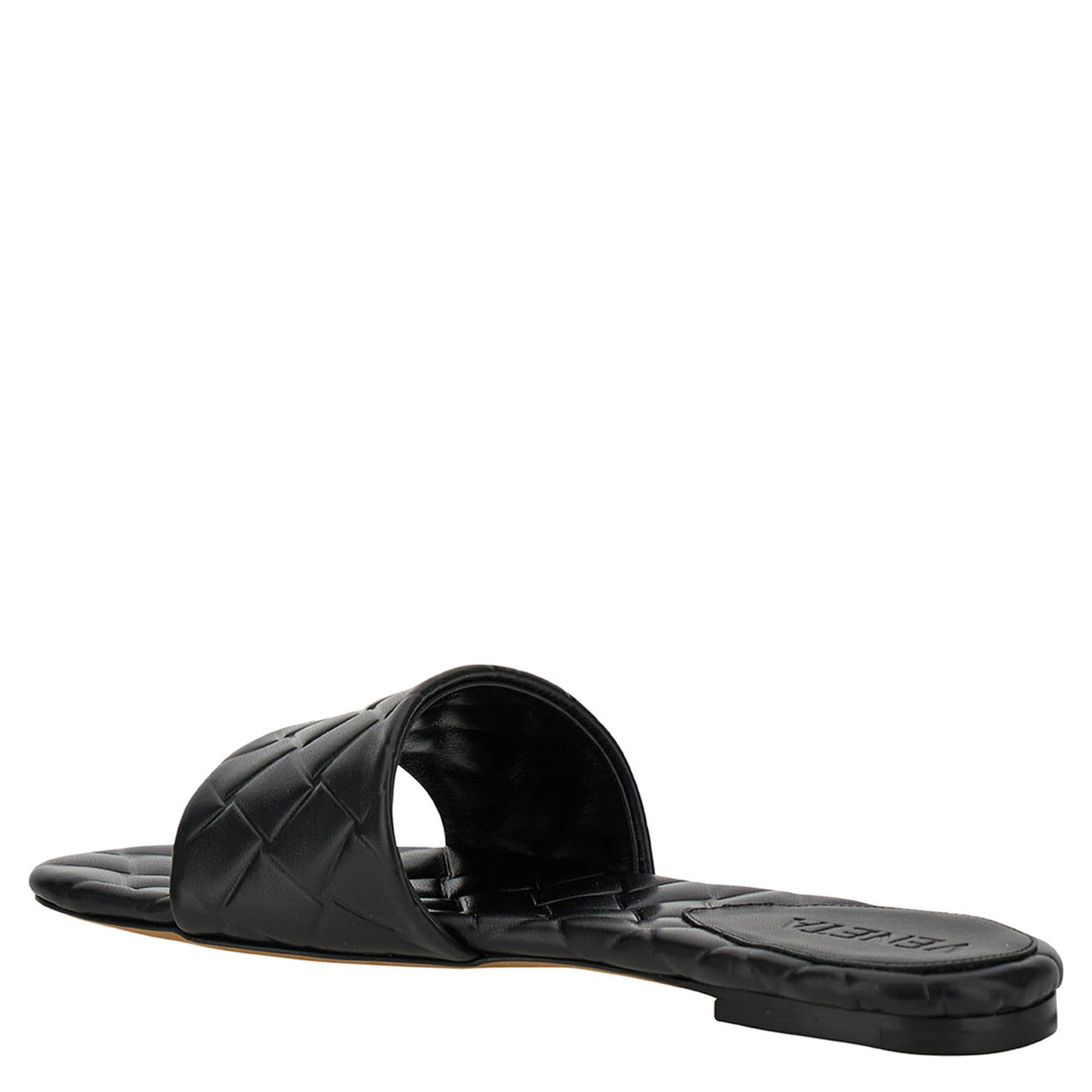 Slide Amy Black Sandals with Intreccio Motif in Leather Woman