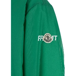 Ostria Green Bomber Jacket with Maxi Print on the Rear and Logo Patch on the Sleeve in Tech Fabric Man