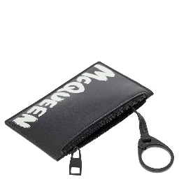 Black Card-Holder with Contrasting Graffiti Logo in Smooth Leather Man