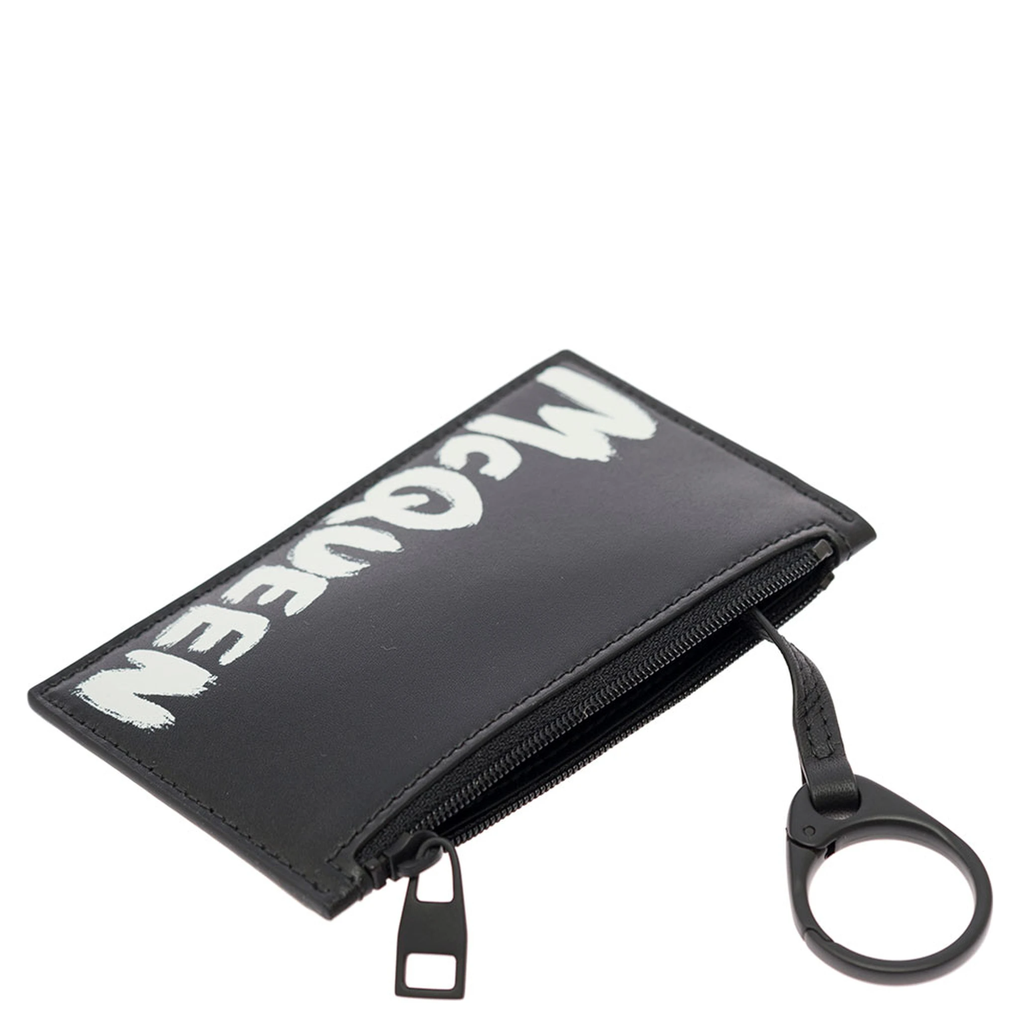 Black Card-Holder with Contrasting Graffiti Logo in Smooth Leather Man