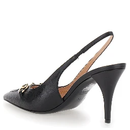 Erin Black Slingback Pumps with Horsebit Detail in Leather Woman