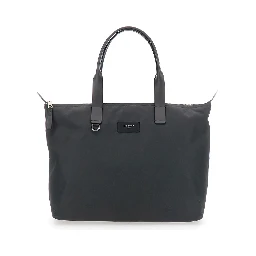 Grey Tote Bag with Two Top Handles and Logo Plaque on the Front in Tech Fabric Man