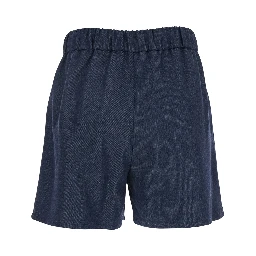 Blue Shorts with Elastic Drawstring Waist in Tech Fabric Woman