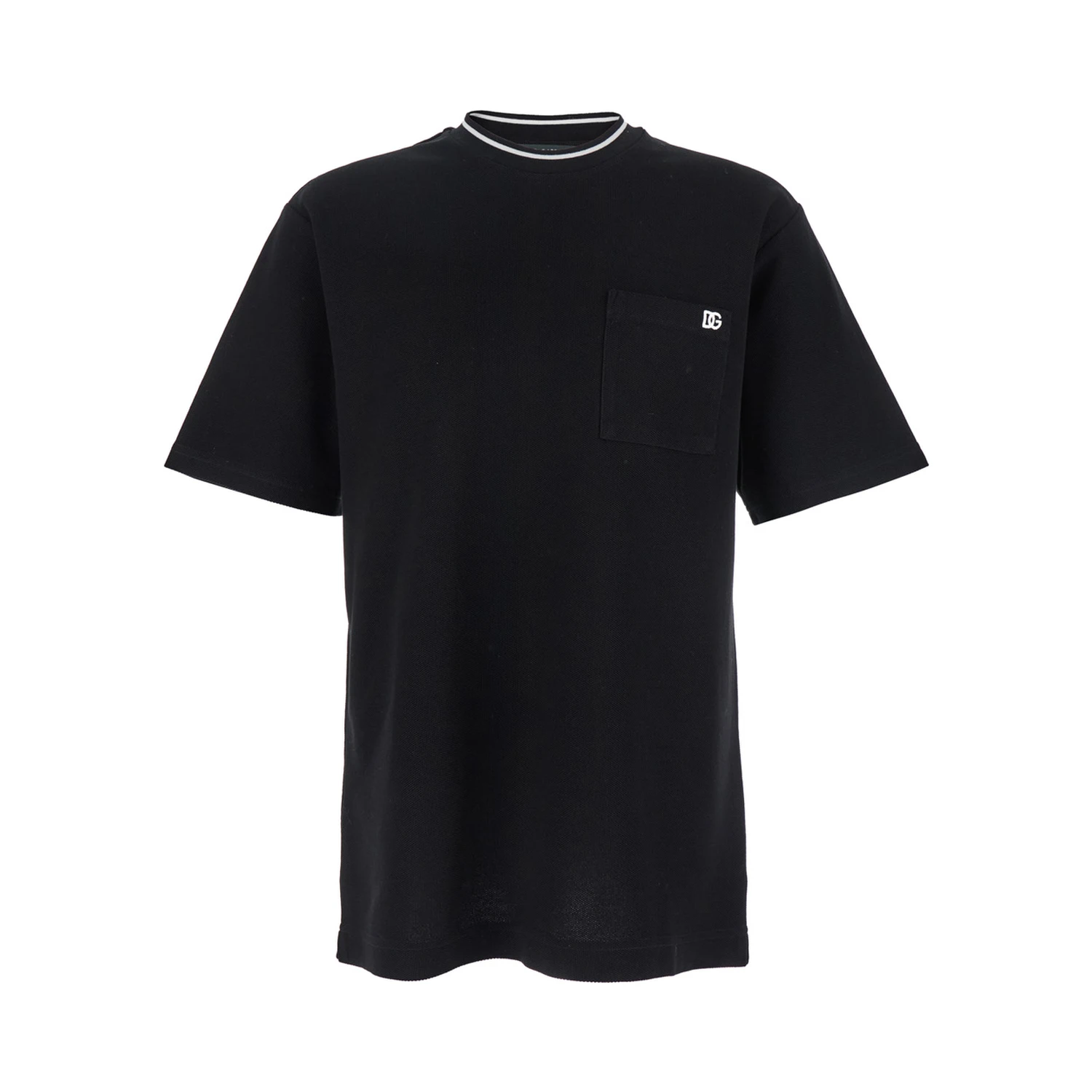 Black Crewneck T-Shirt with Logo Embroidery on the Front in Cotton Man