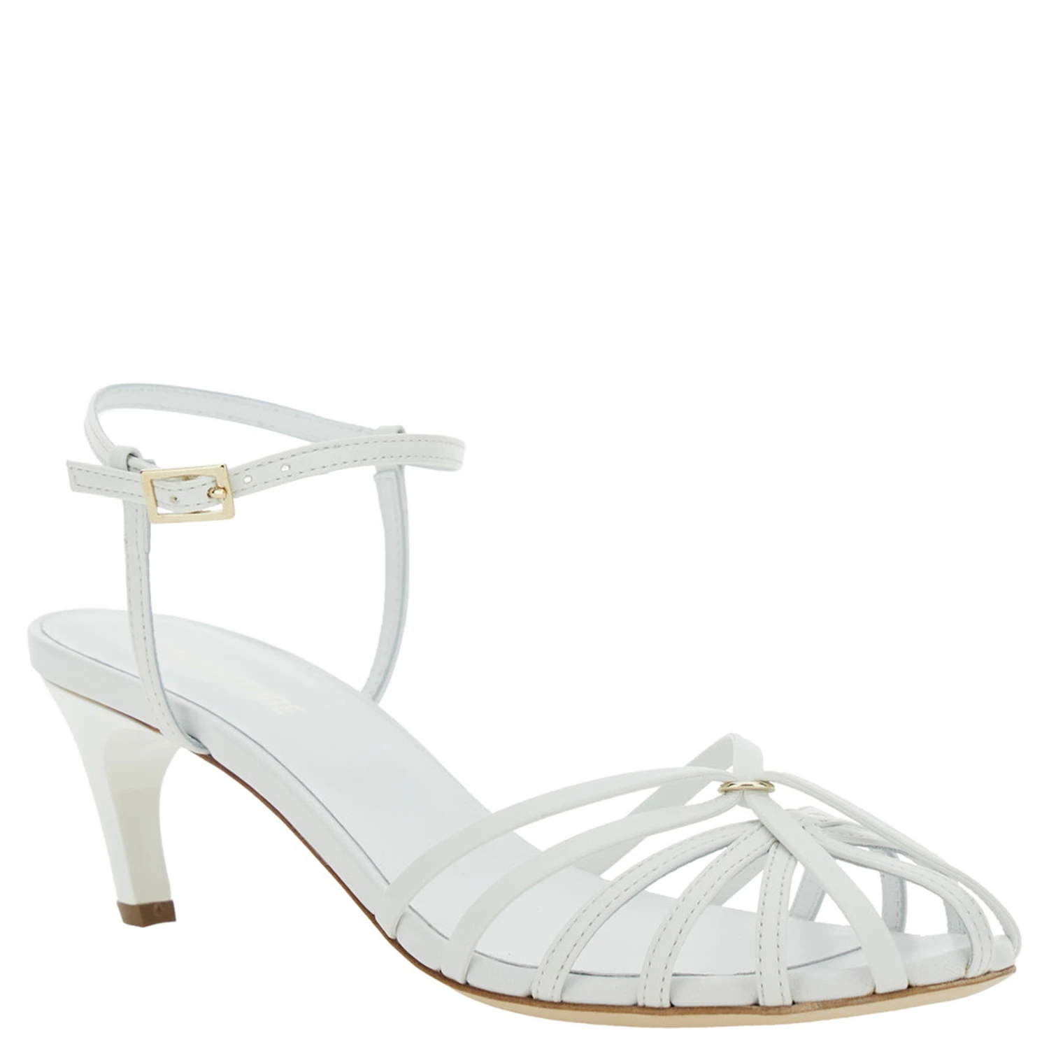 White Heeled Sandals with Cage Design in Leather Woman