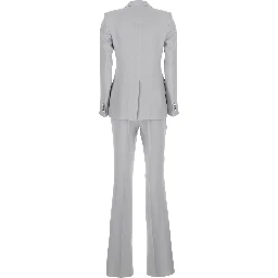 Grey Double-Breasted Suit with Golden Buttons in Linen Woman