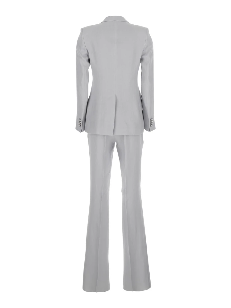 Grey Double-Breasted Suit with Golden Buttons in Linen Woman alternative