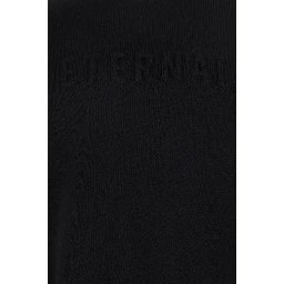 Black Crewneck Sweater with Tonal Logo Lettering Embroidery on the Front in Cotton Blend Man