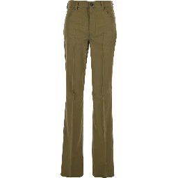 Green Trousers with Belt Loops and Logo on the Back in Fabric Woman