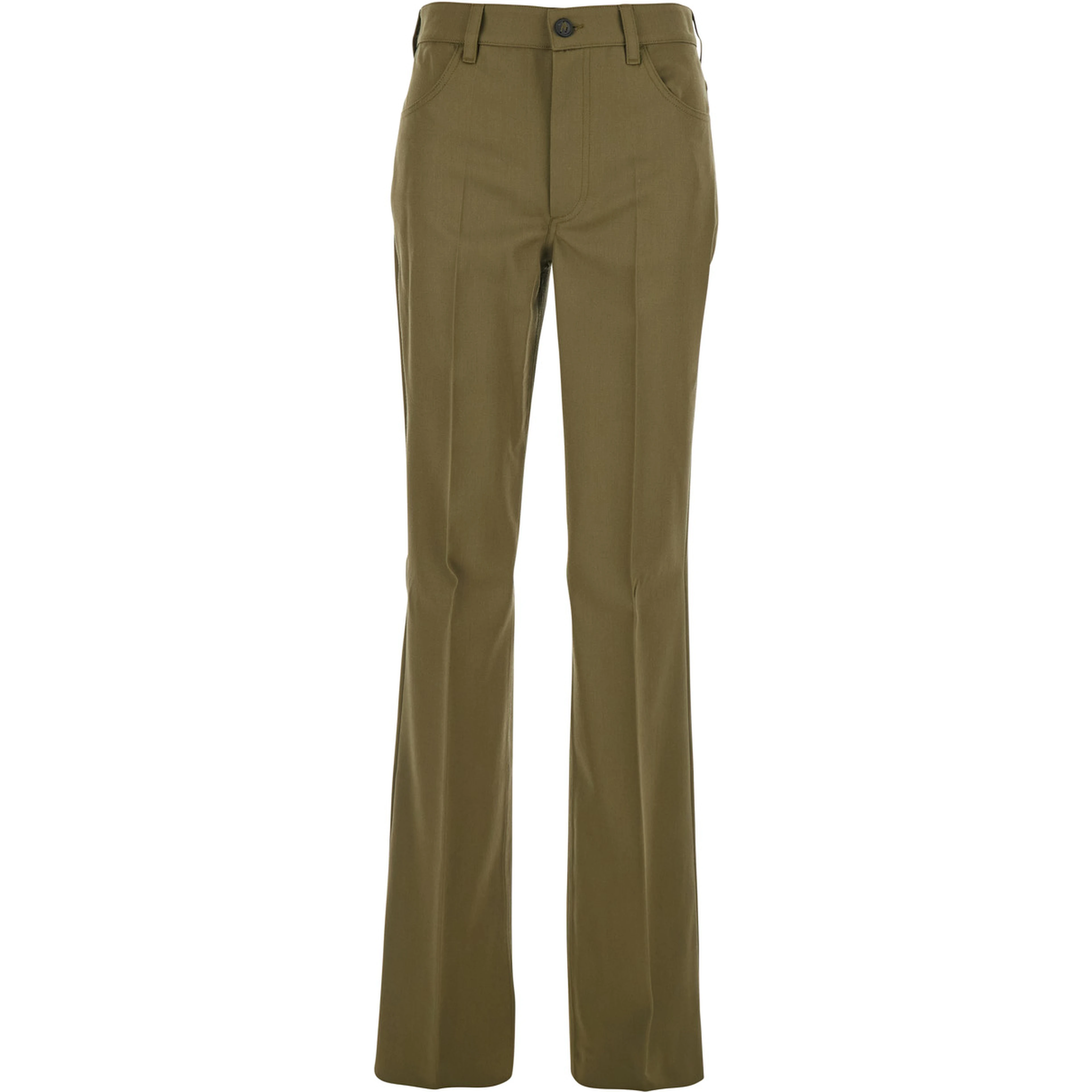 Green Trousers with Belt Loops and Logo on the Back in Fabric Woman