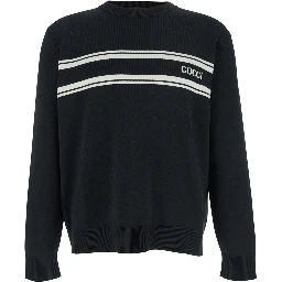 Black Sweater with Logo Lettering on the Front in Wool Man