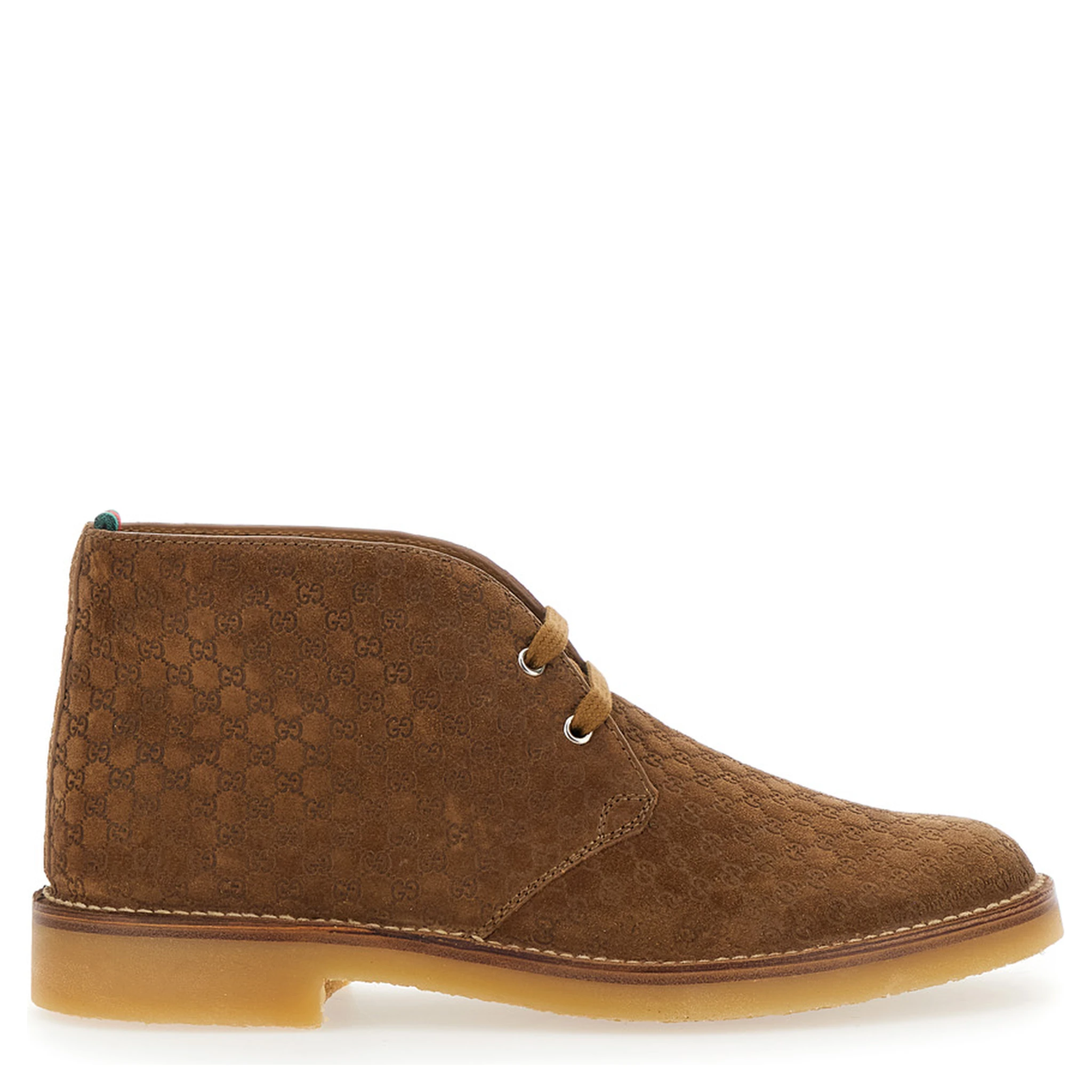 Brown Ankle Boots with Web Detail on the Heel and Low Heel in GG Suede Man