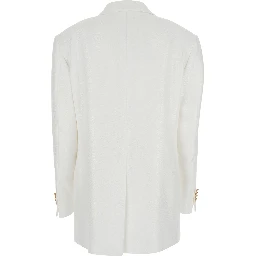 White Jacket with Pointed Lapels and Front Pockets in Viscose Blend Woman