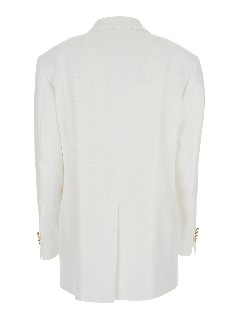 White Jacket with Pointed Lapels and Front Pockets in Viscose Blend Woman
