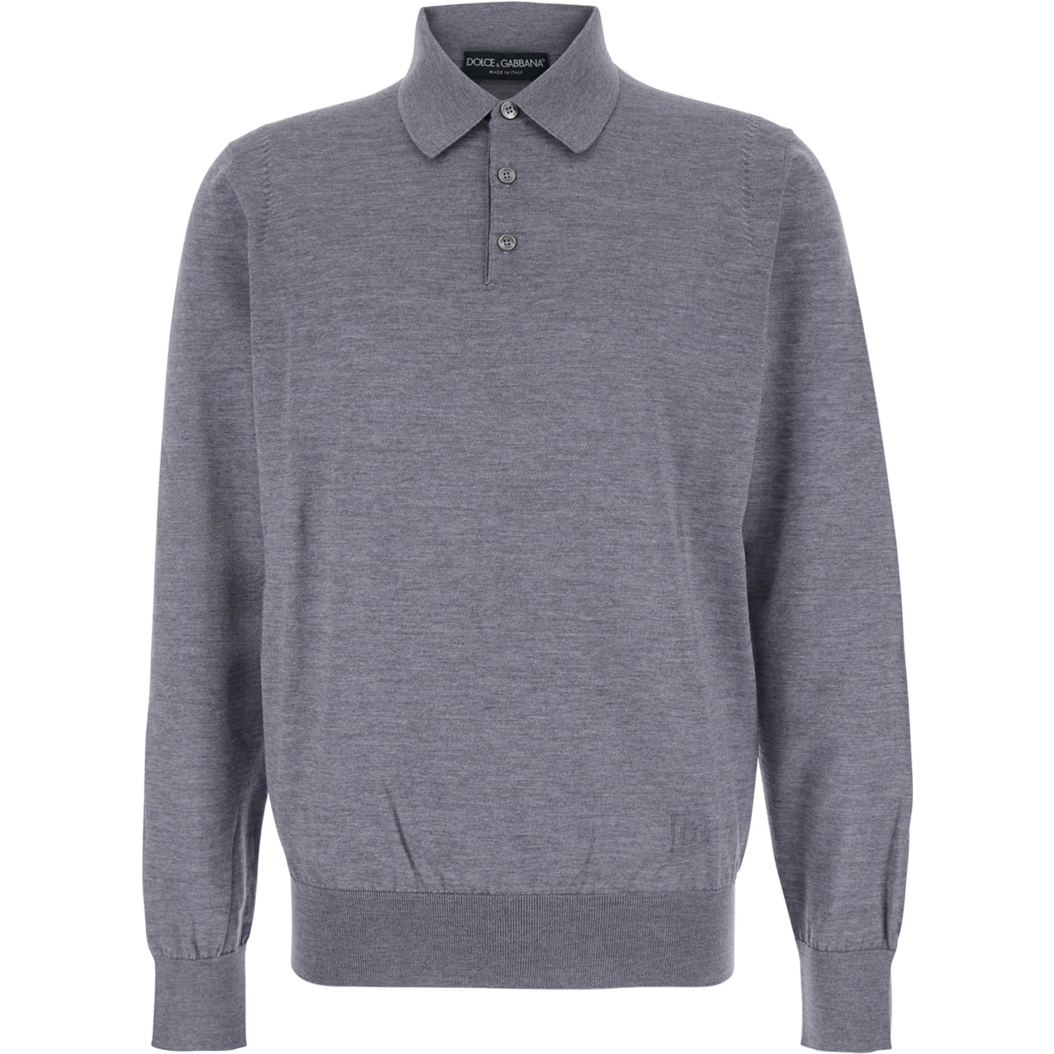 Grey Polo Shirt with Classic Collar and Tonal Logo Embroidery on the Front in Wool Man