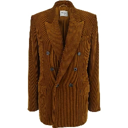 Brown Double-Breasted Jacket with Notched Revers and in Corduroy Woman