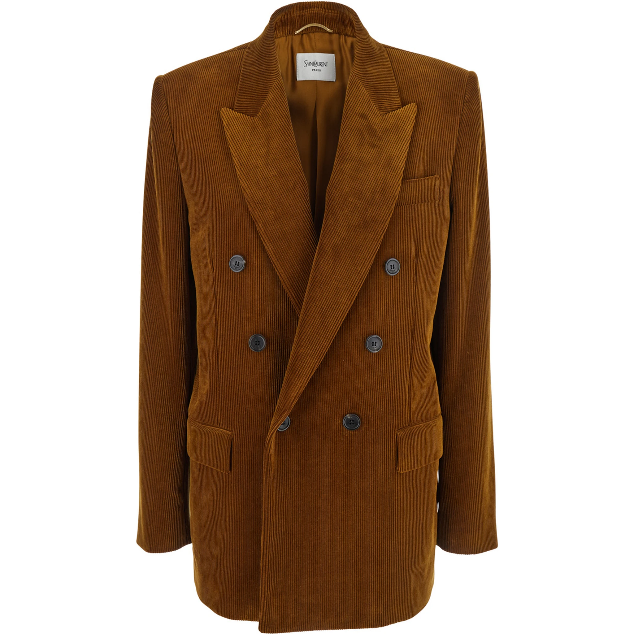 Brown Double-Breasted Jacket with Notched Revers and in Corduroy Woman
