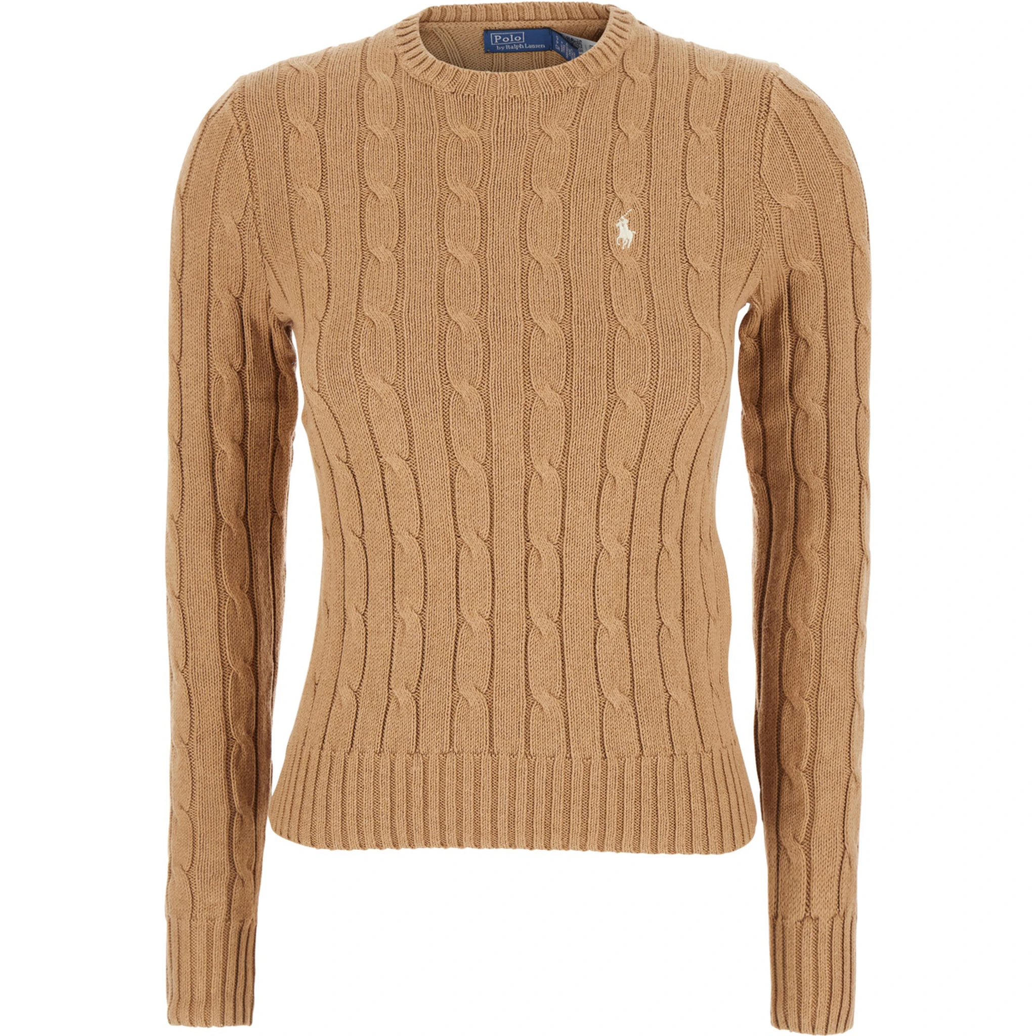 Beige Sweater with Embroidered Pony Detail on the Front in Cotton Woman