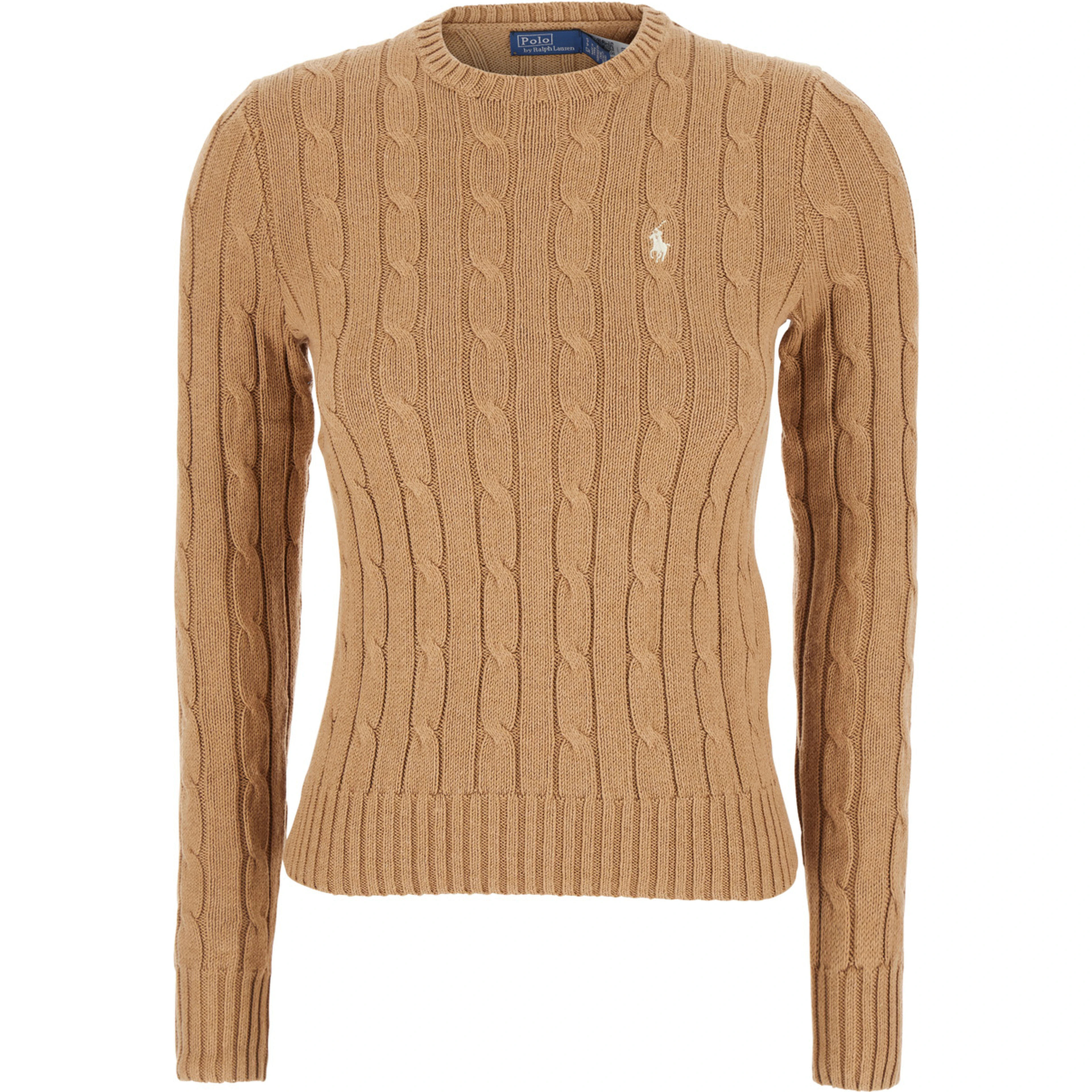 Beige Sweater with Embroidered Pony Detail on the Front in Cotton Woman