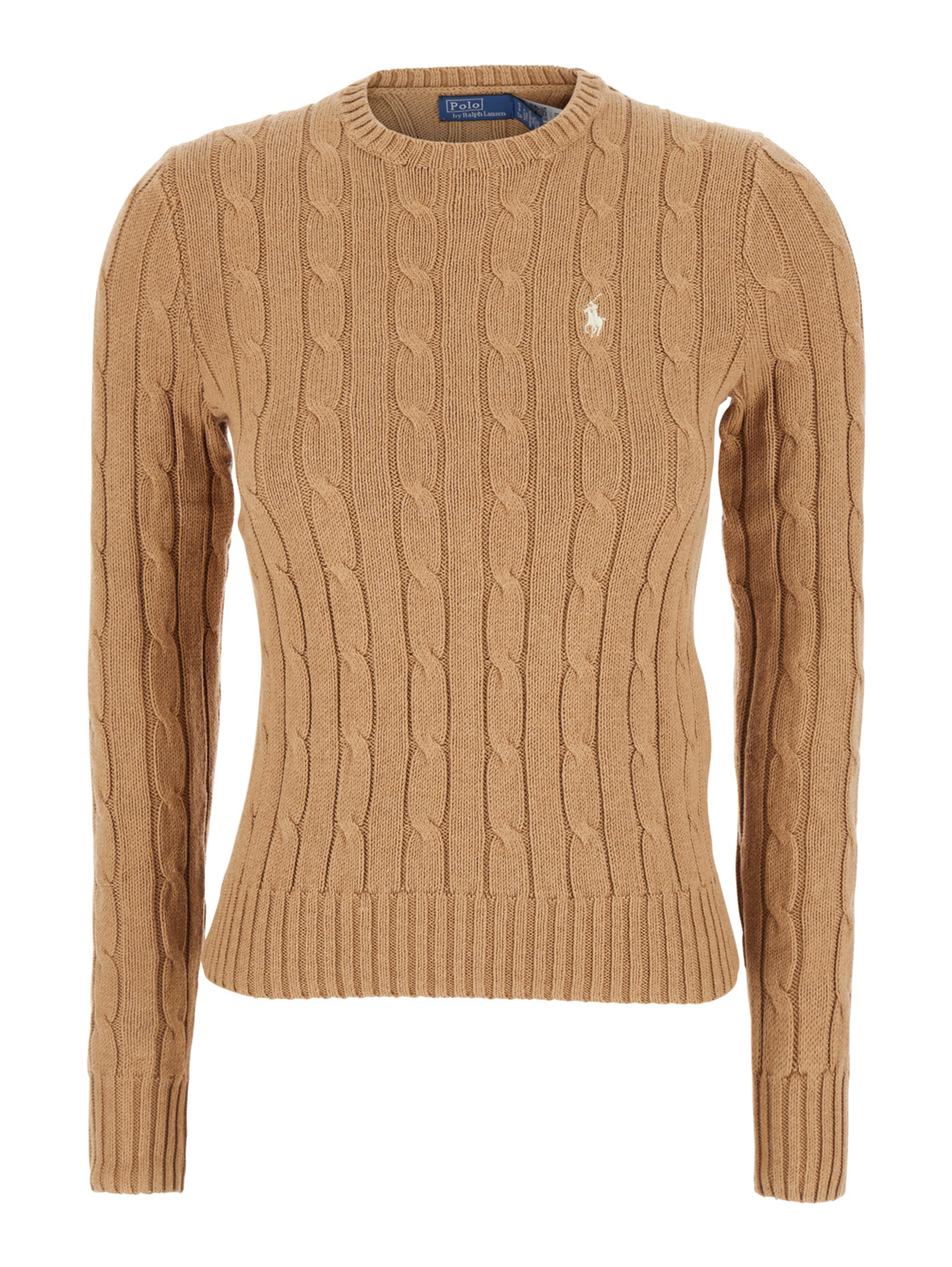 Beige Sweater with Embroidered Pony Detail on the Front in Cotton Woman