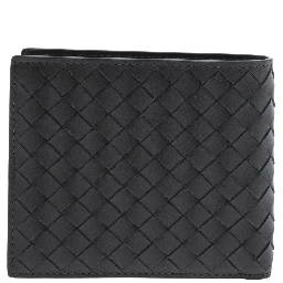 Green Bi-Fold Wallet with Intrecciato Motif and Embossed Logo Lettering on the Inside in Leather Man