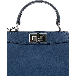 Peekaboo ISeeU Small Blue Handbag with Shoulder Strap in Leather Woman