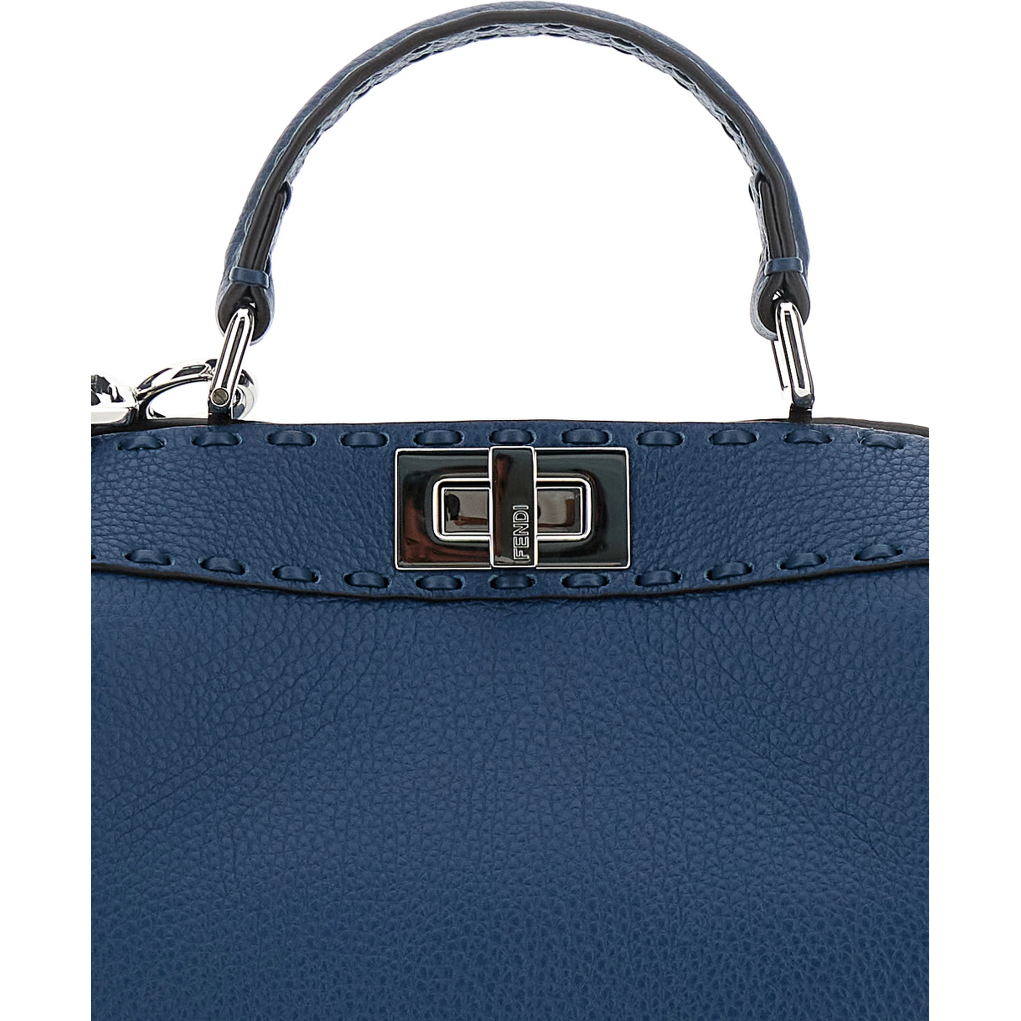 Peekaboo ISeeU Small Blue Handbag with Shoulder Strap in Leather Woman
