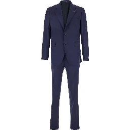 Blue Single-Breasted Suit with Notched Revers and Brooch Detail on the Front in Wool Man