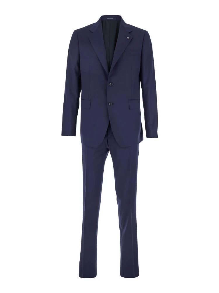 Blue Single-Breasted Suit with Notched Revers and Brooch Detail on the Front in Wool Man