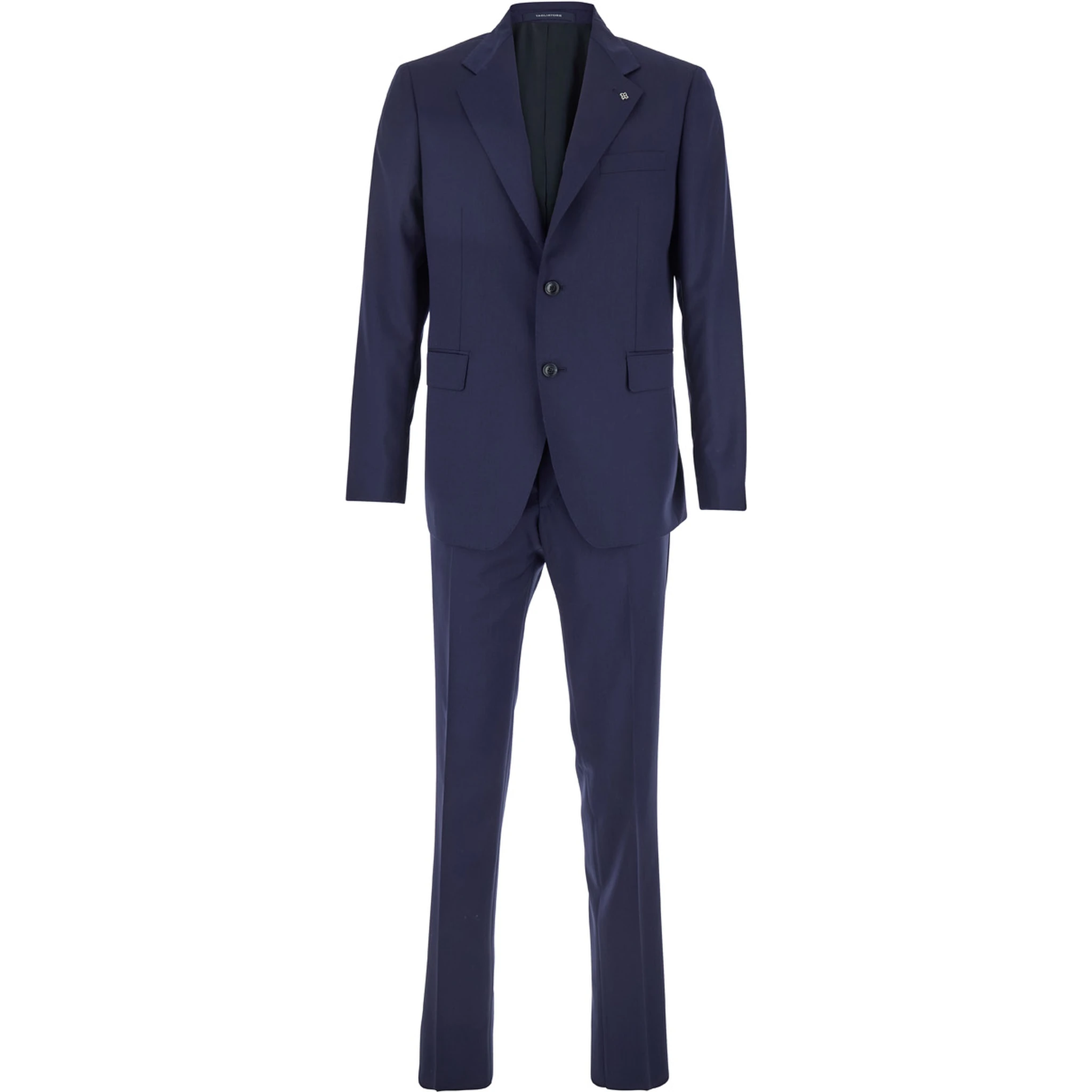 Blue Single-Breasted Suit with Notched Revers and Brooch Detail on the Front in Wool Man