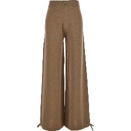 Nigeria Brown Pants with Elastic Waist and Wide Leg in Wool Woman