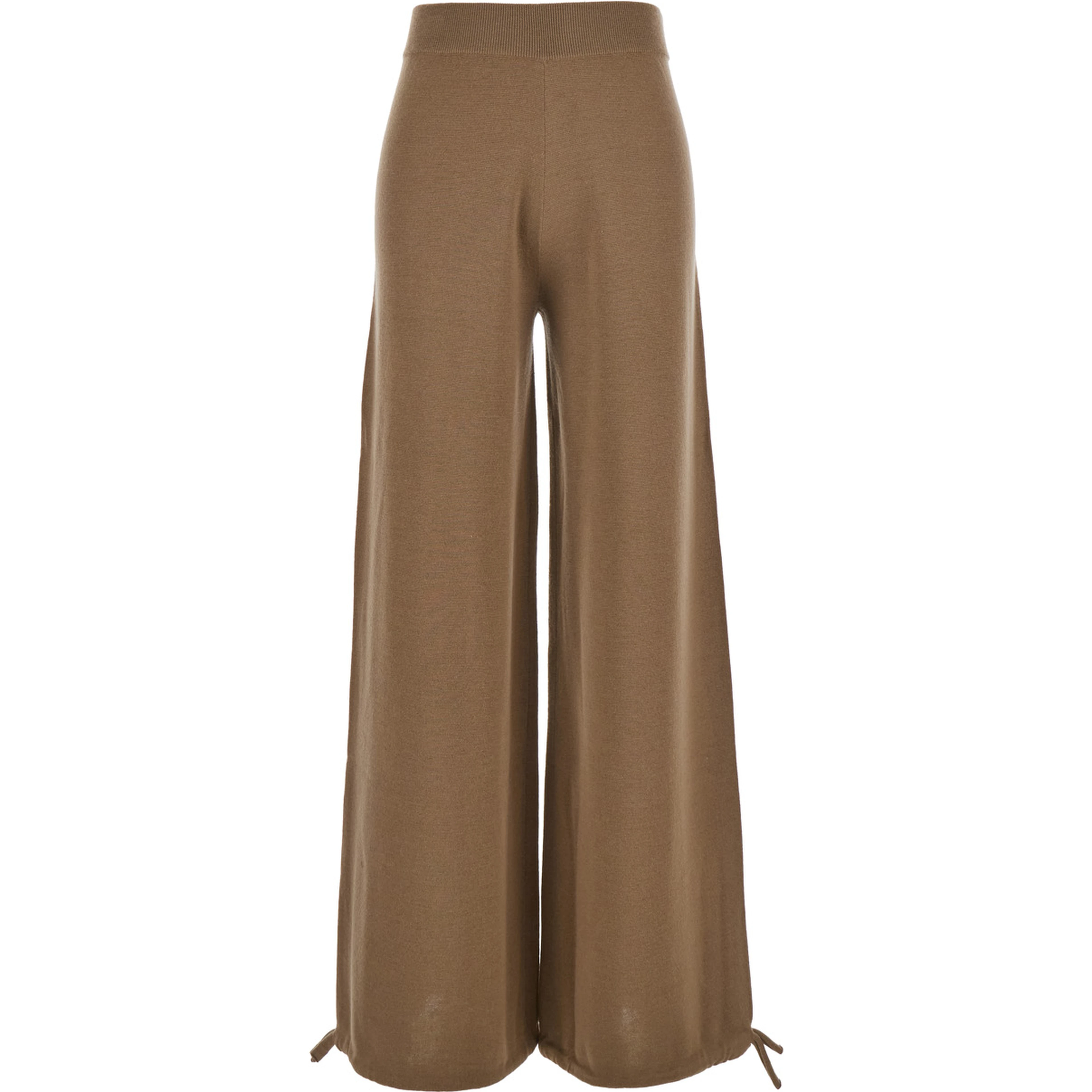 Nigeria Brown Pants with Elastic Waist and Wide Leg in Wool Woman