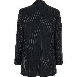 Mattia Black Double-Breasted Jacket with Peak Revers and All-Over Striped Motif in Wool Woman