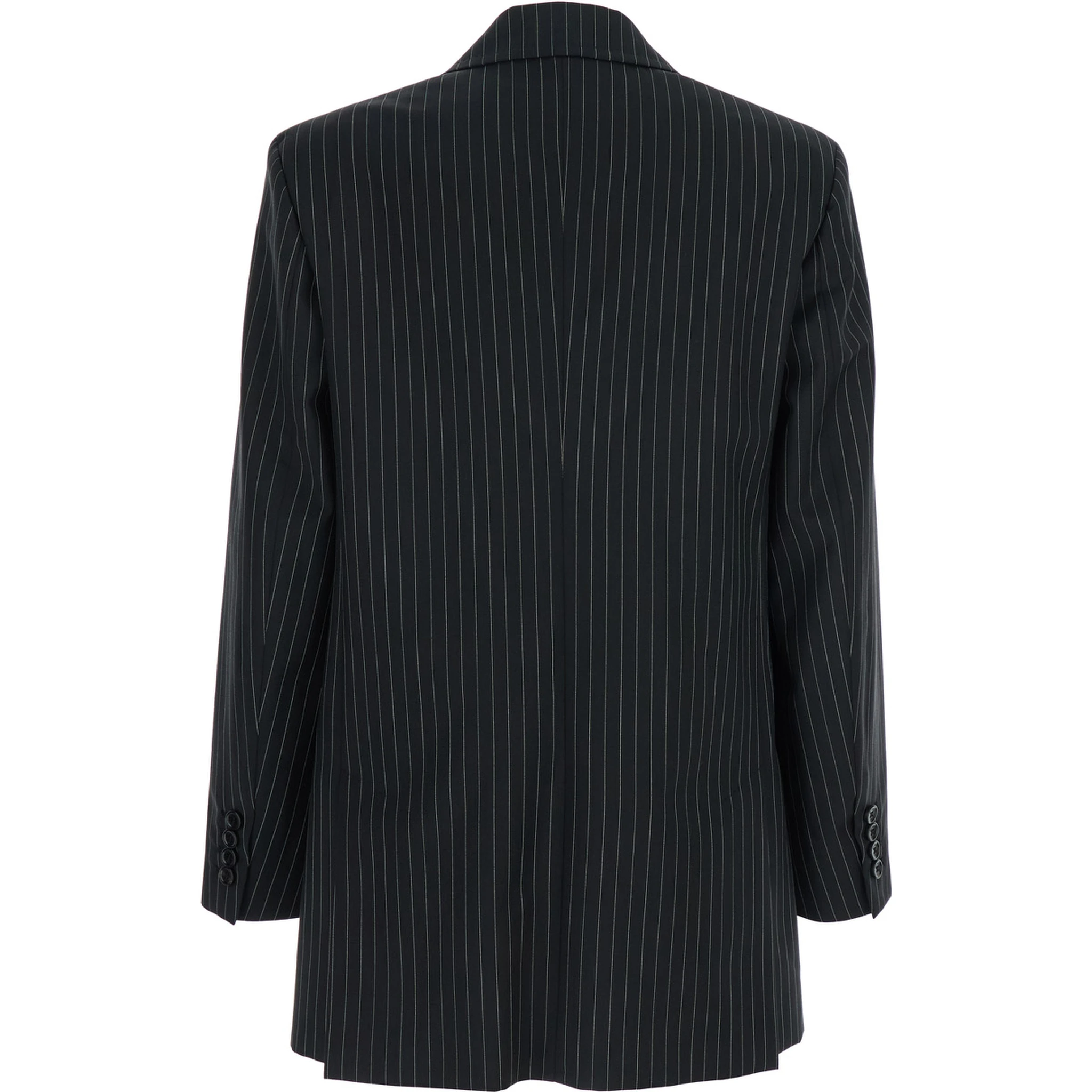 Mattia Black Double-Breasted Jacket with Peak Revers and All-Over Striped Motif in Wool Woman