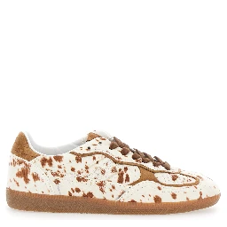Tb.490 Brown Low Top Sneakers with Embossed Logo on the Side and Perforated Details in Leather Woman