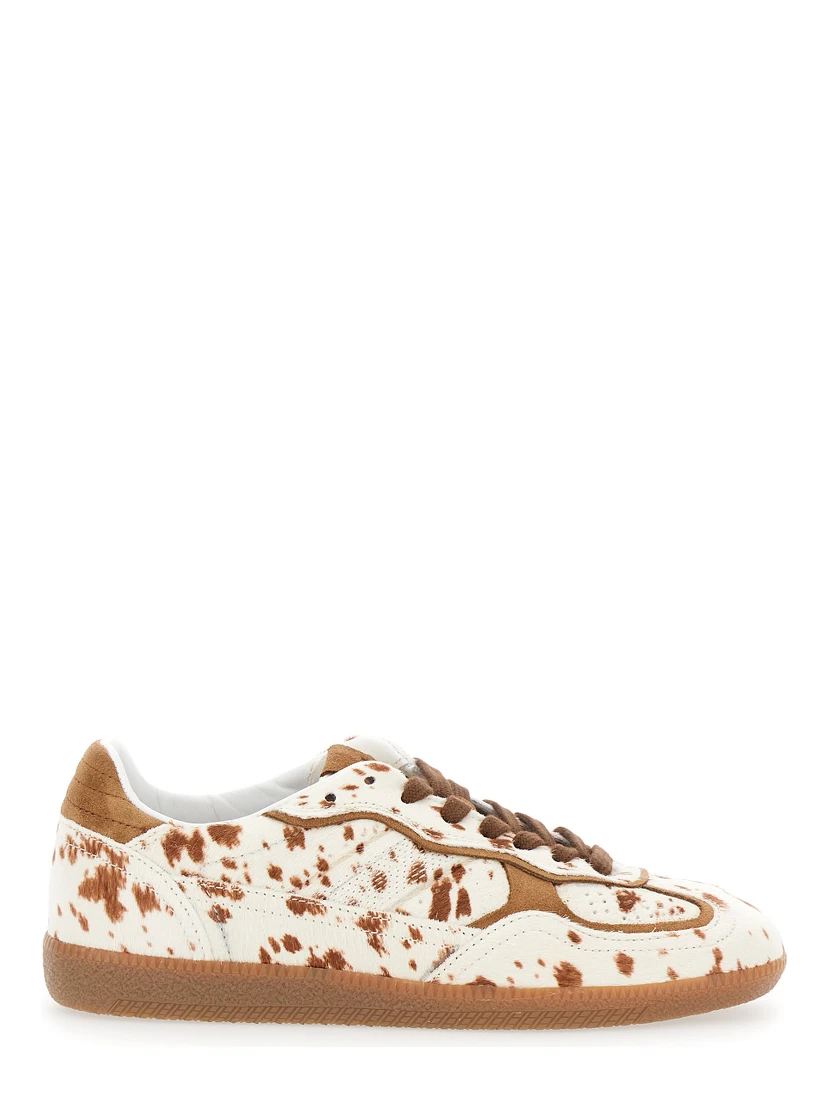 Tb.490 Brown Low Top Sneakers with Embossed Logo on the Side and Perforated Details in Leather Woman
