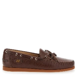 Palm Avenue Brown Loafers with VLogo Patch on the Sidei n Leather Man