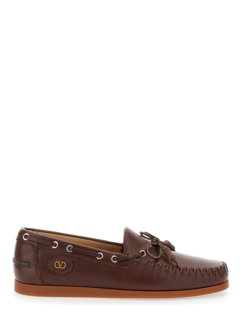 Palm Avenue Brown Loafers with VLogo Patch on the Sidei n Leather Man