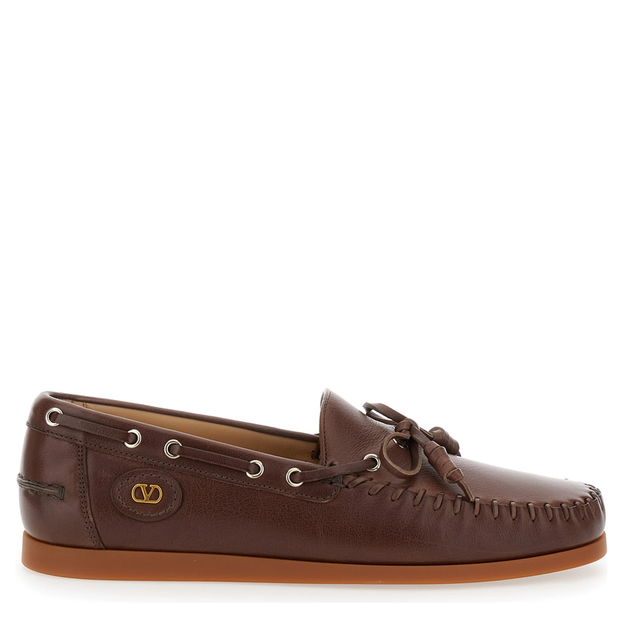 Palm Avenue Brown Loafers with VLogo Patch on the Sidei n Leather Man