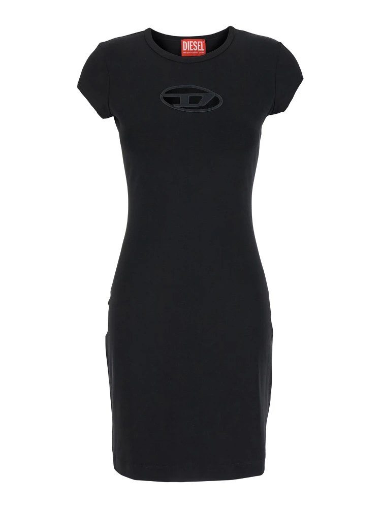 Abito Corto con Dettaglio Oval D Cut Out in Cotone Stretch Nero Donna