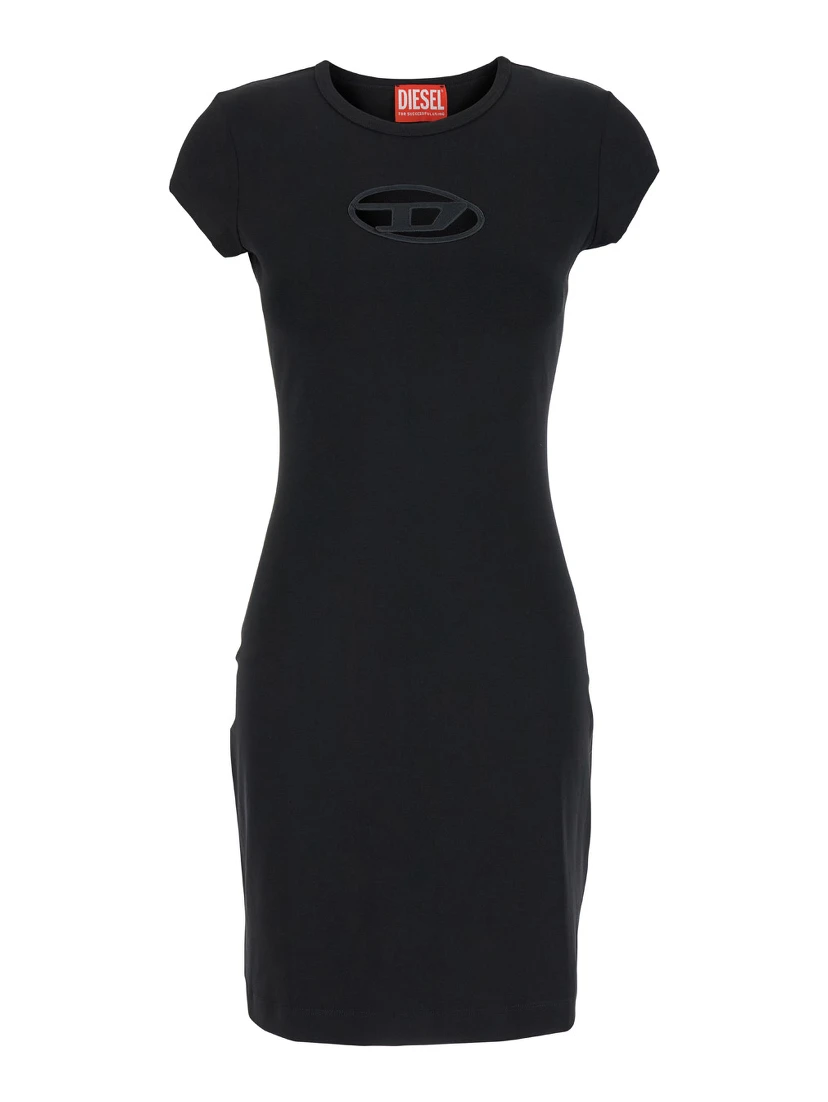 Abito Corto con Dettaglio Oval D Cut Out in Cotone Stretch Nero Donna