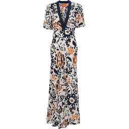 Marlene Multicolor Long Dress with V-Neck and All-Over Floral Print in Fabric Woman