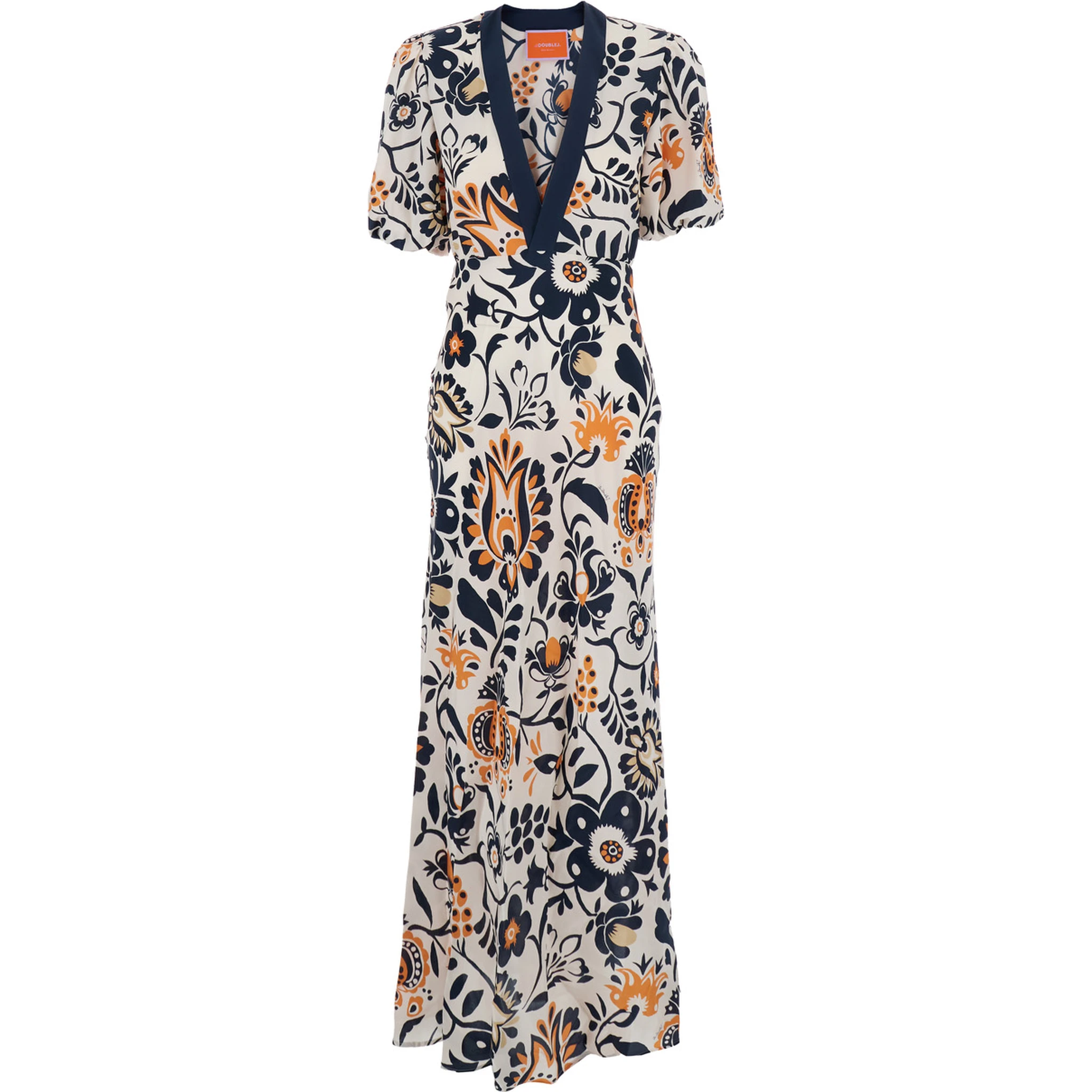Marlene Multicolor Long Dress with V-Neck and All-Over Floral Print in Fabric Woman