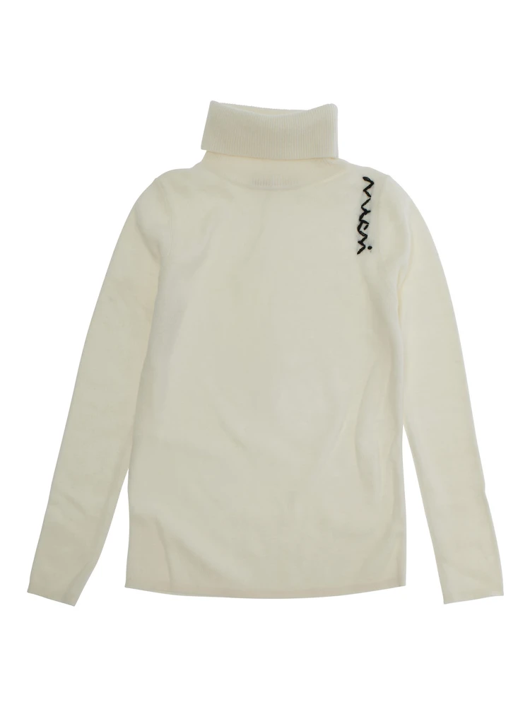 White High Neck Jumperwith Logo on Front in Wool Blend Girl