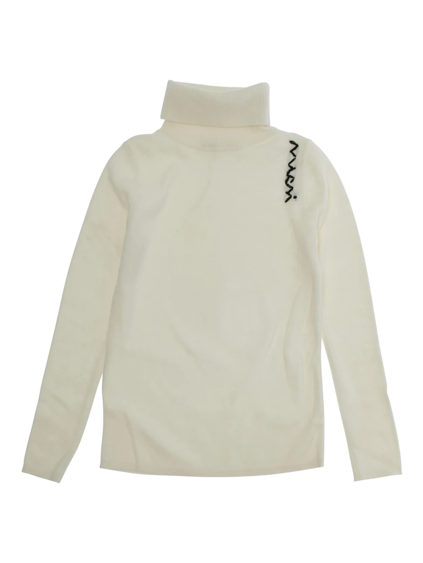 White High Neck Jumperwith Logo on Front in Wool Blend Girl