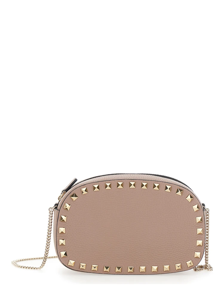 Rockstud Pink Mini Bag with Chain-Link Shoulder Strap and Rockstud Embellishments in Grained Leather Woman
